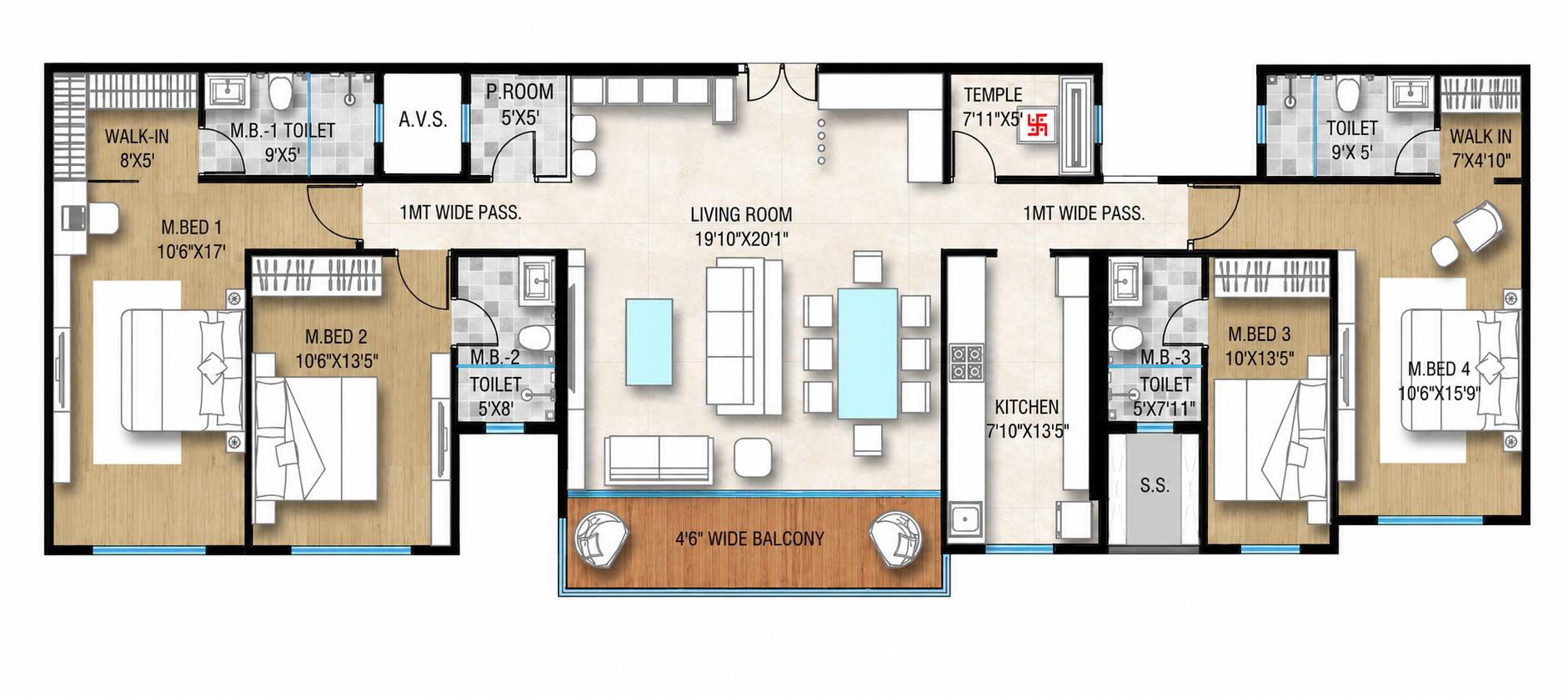 4 BHK floor plan