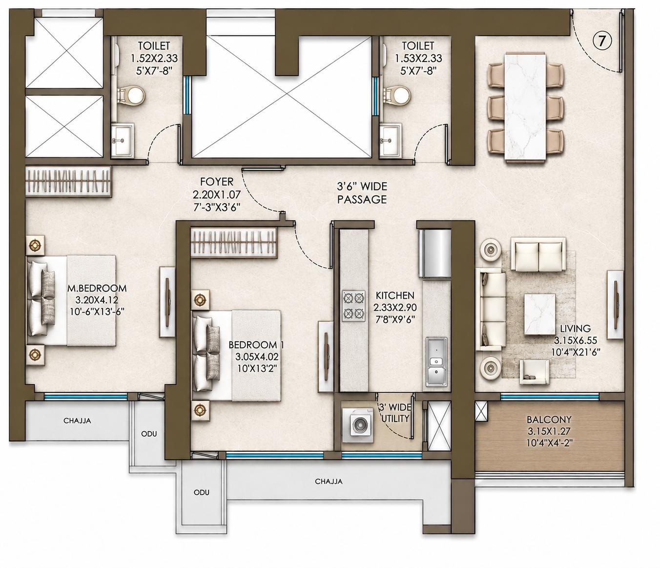 2BHK floor plan