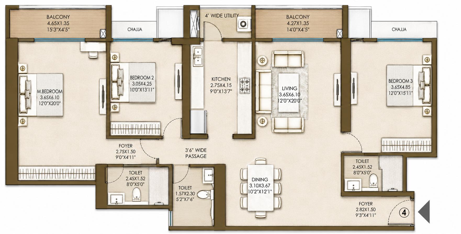 3BHK Elite floor plan