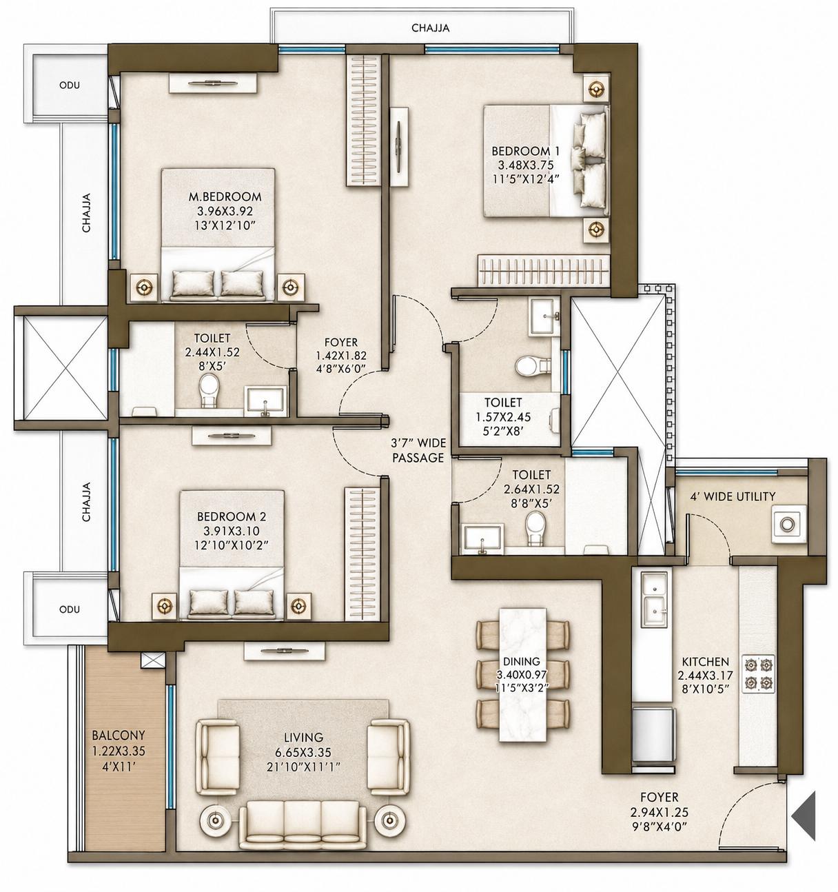 3BHK Premium floor plan