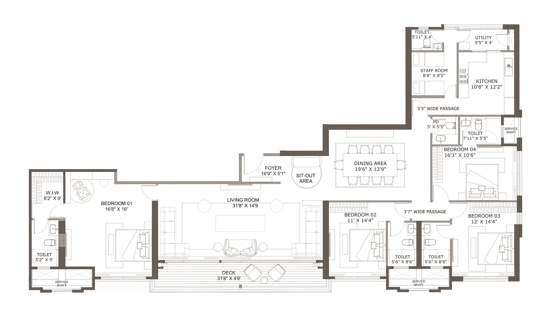 4 BHK floor plan