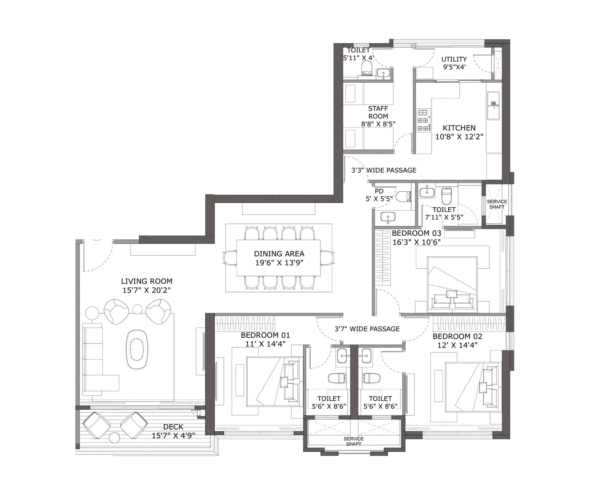 3 BHK floor plan