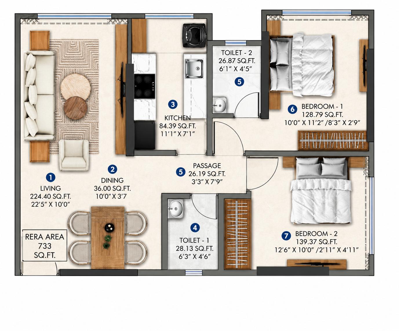 2 BHK Type2 floor plan