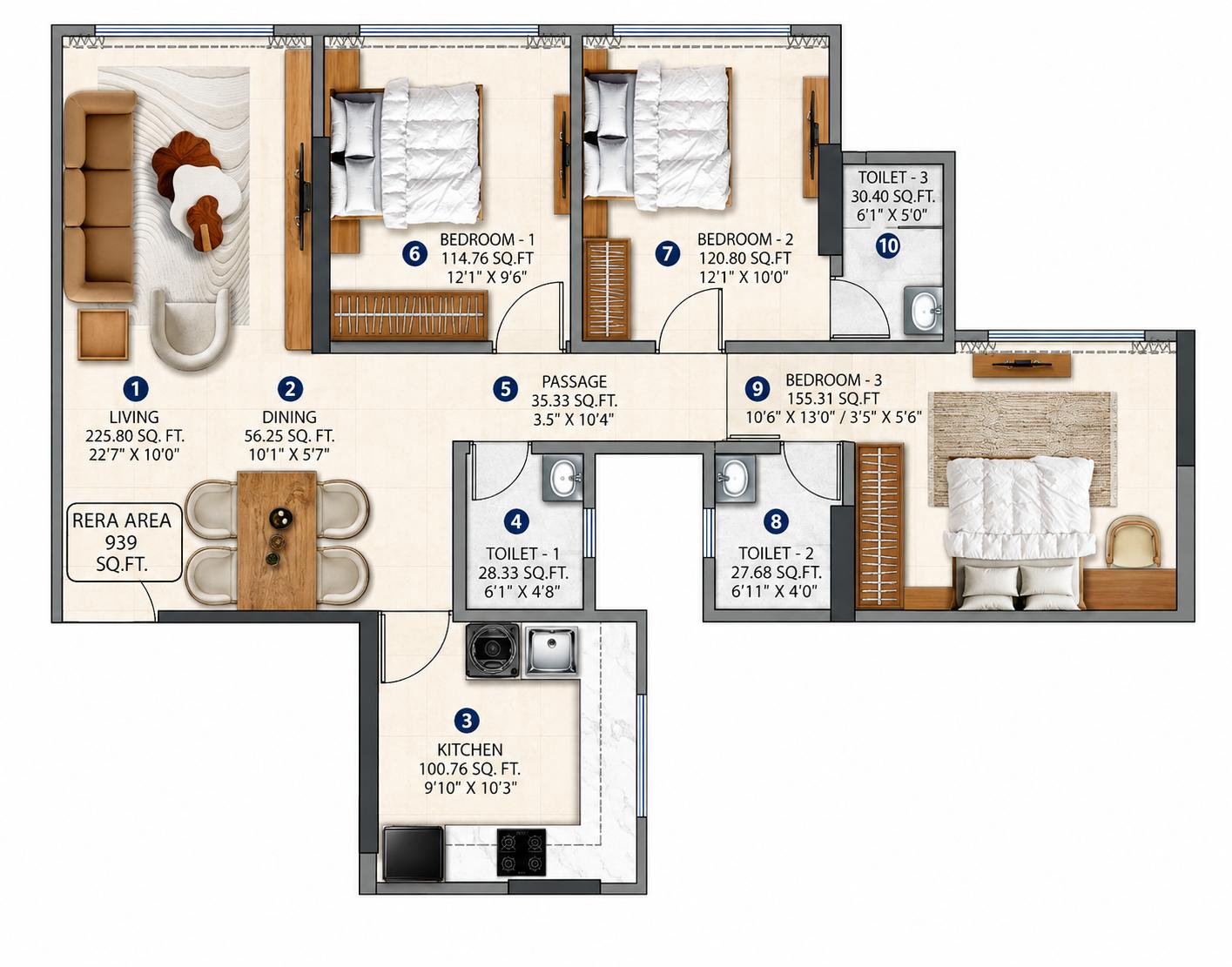 3 BHK Type2 floor plan