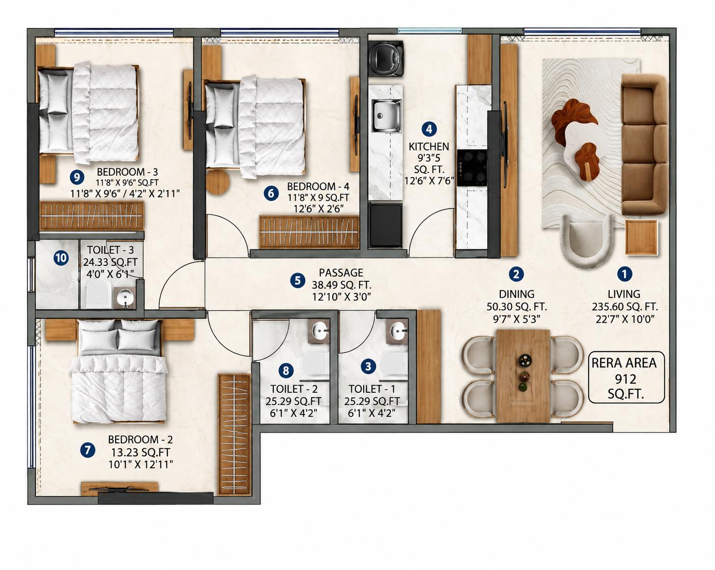 3 BHK Type1 floor plan