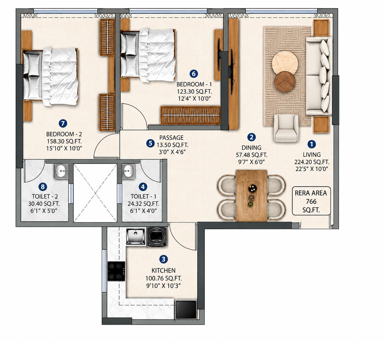 2 BHK Type3 floor plan