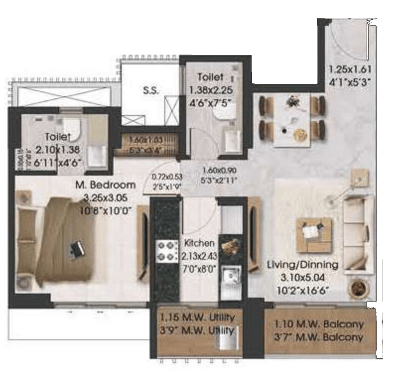 1 BHK floor plan