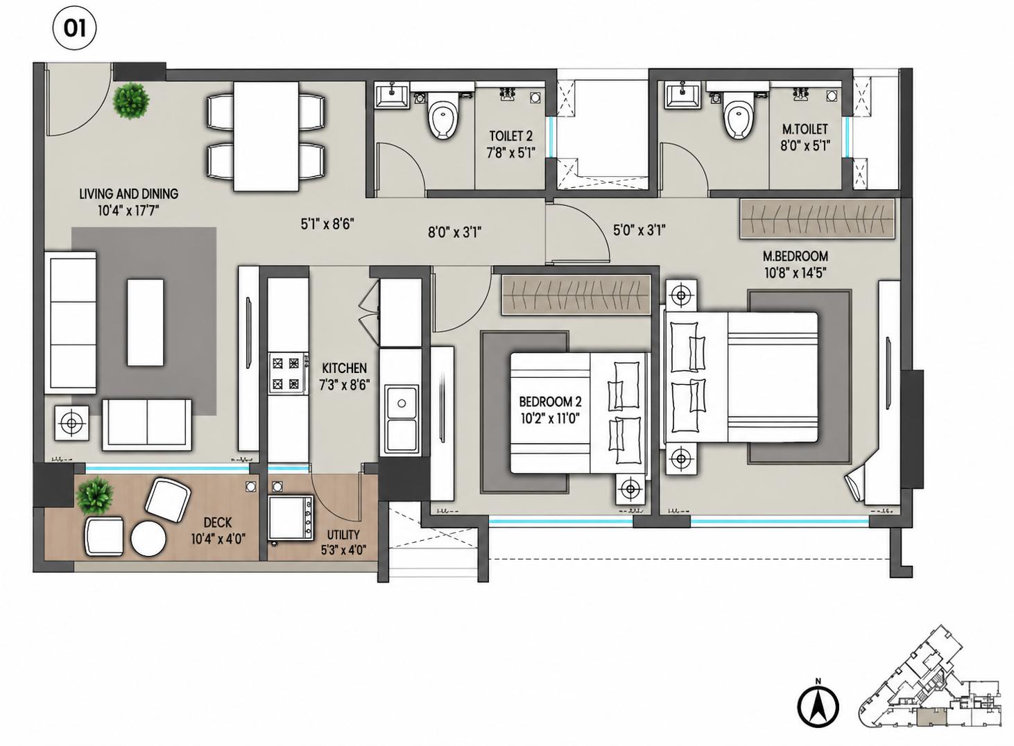2BHK Elite floor plan