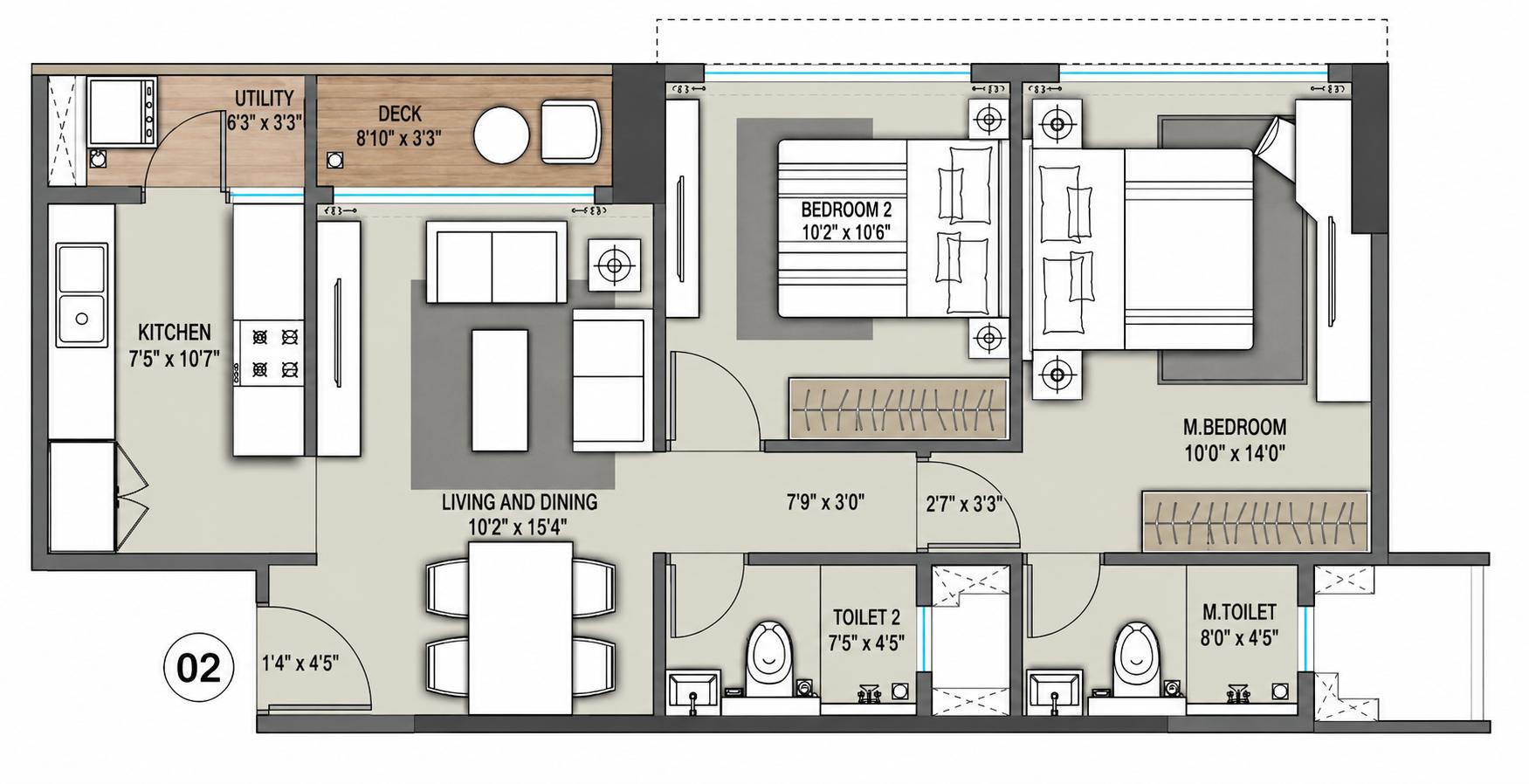 2BHK floor plan