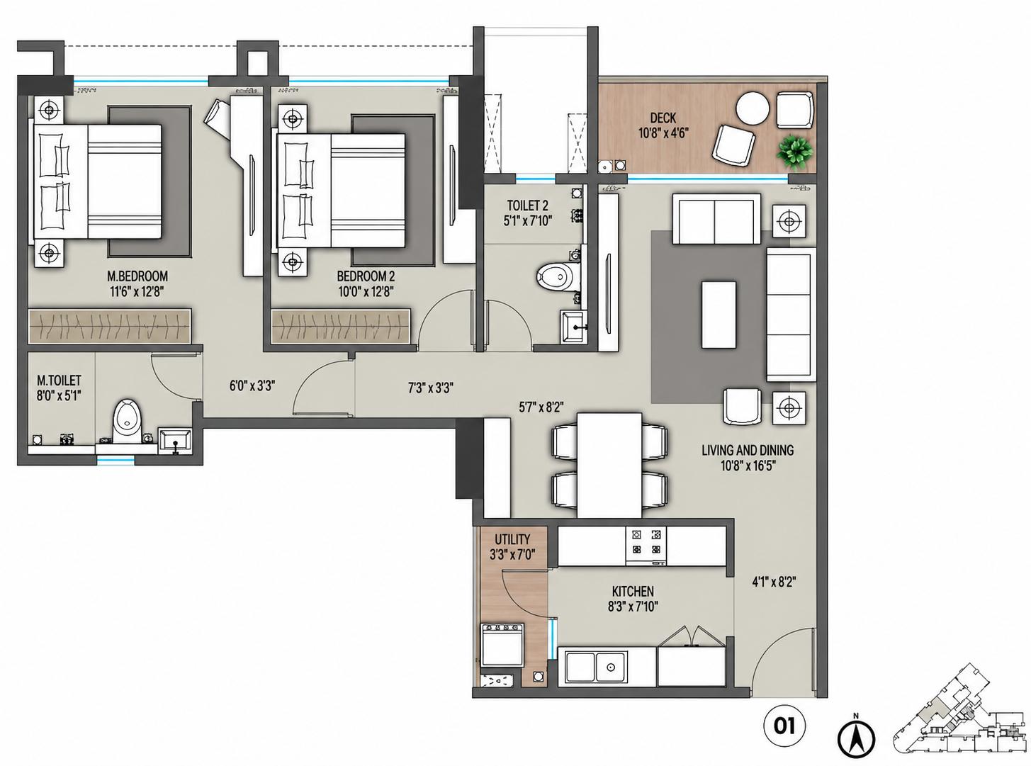 2BHK Luxury floor plan