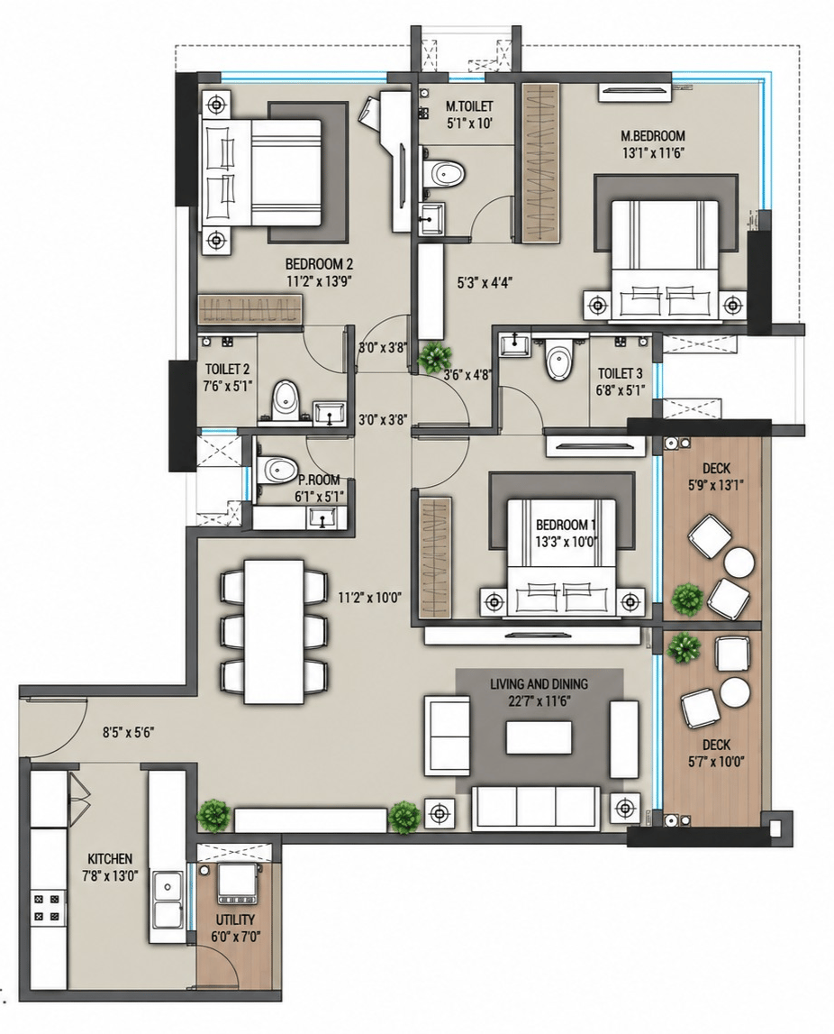 3BHK Premium floor plan