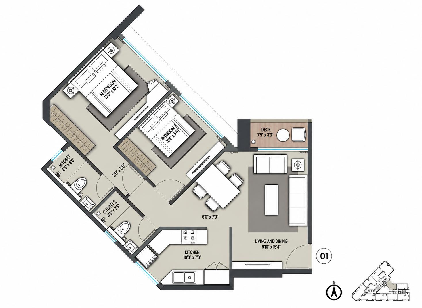 2BHK Premium floor plan