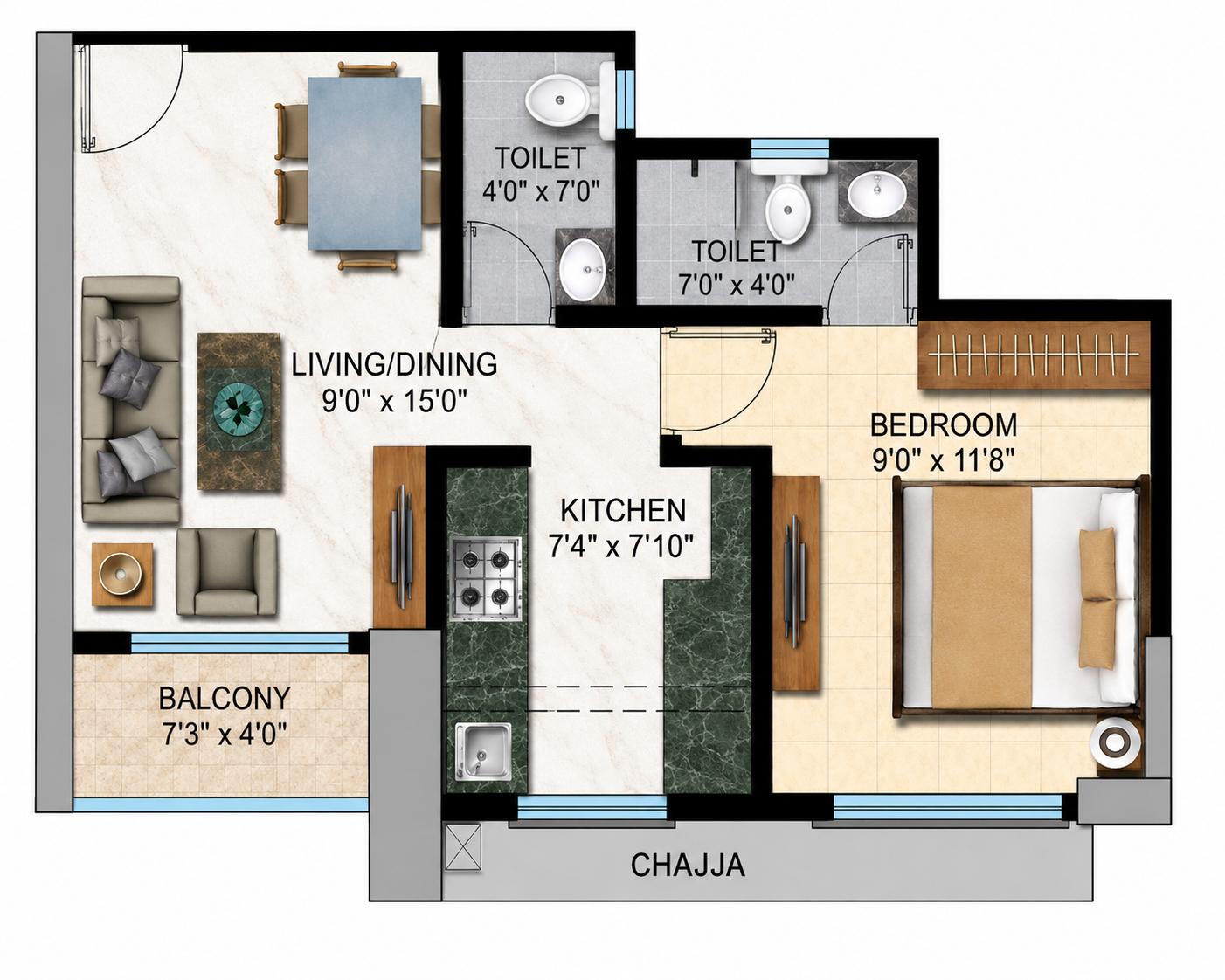 1BHK Type3 floor plan