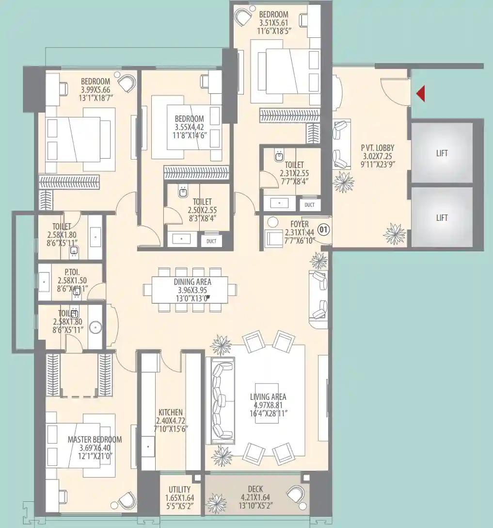 4BHK floor plan