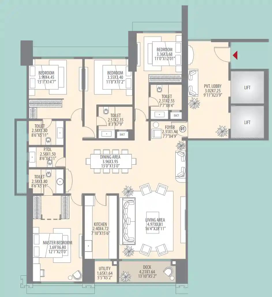4BHK floor plan