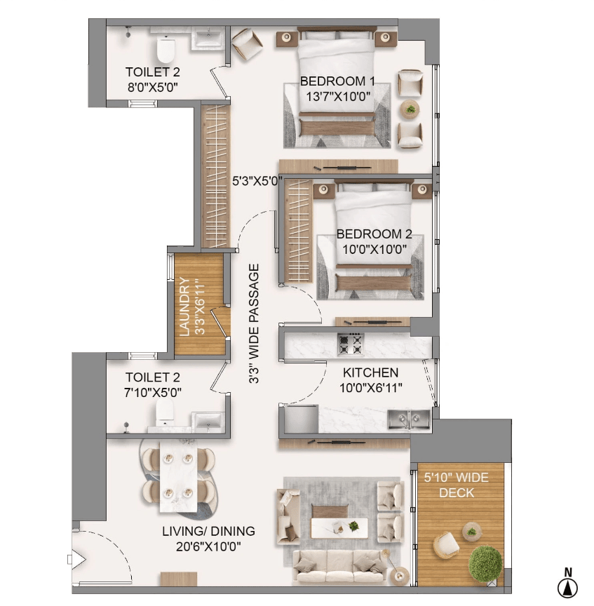 2 BHK Type1 - T1 floor plan