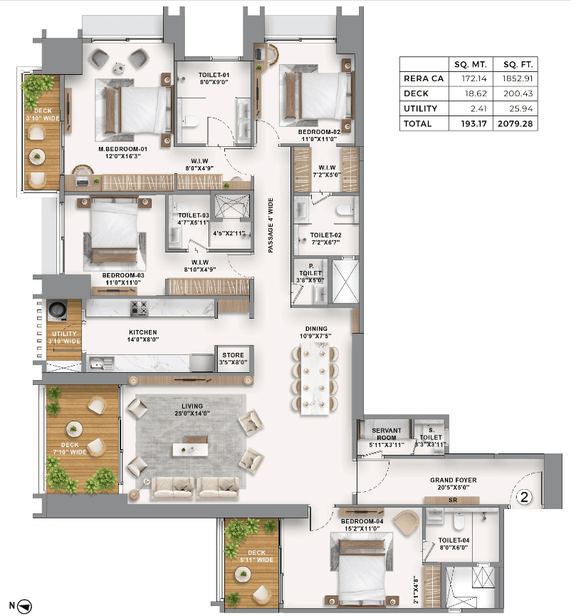 4 BHK - T2 floor plan