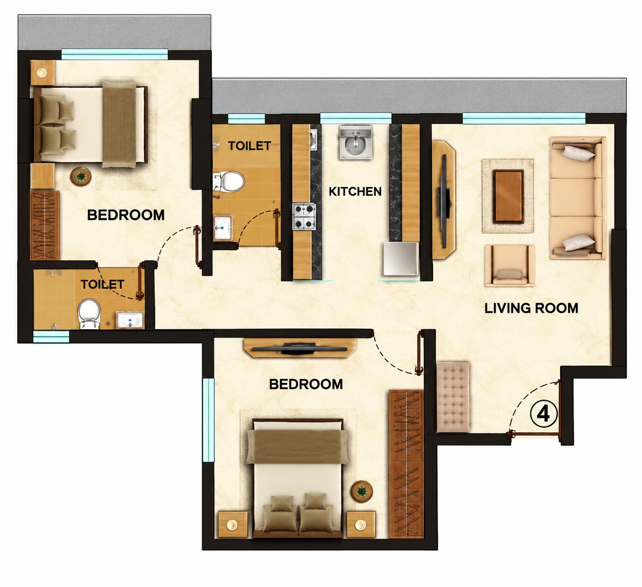 2BHK floor plan