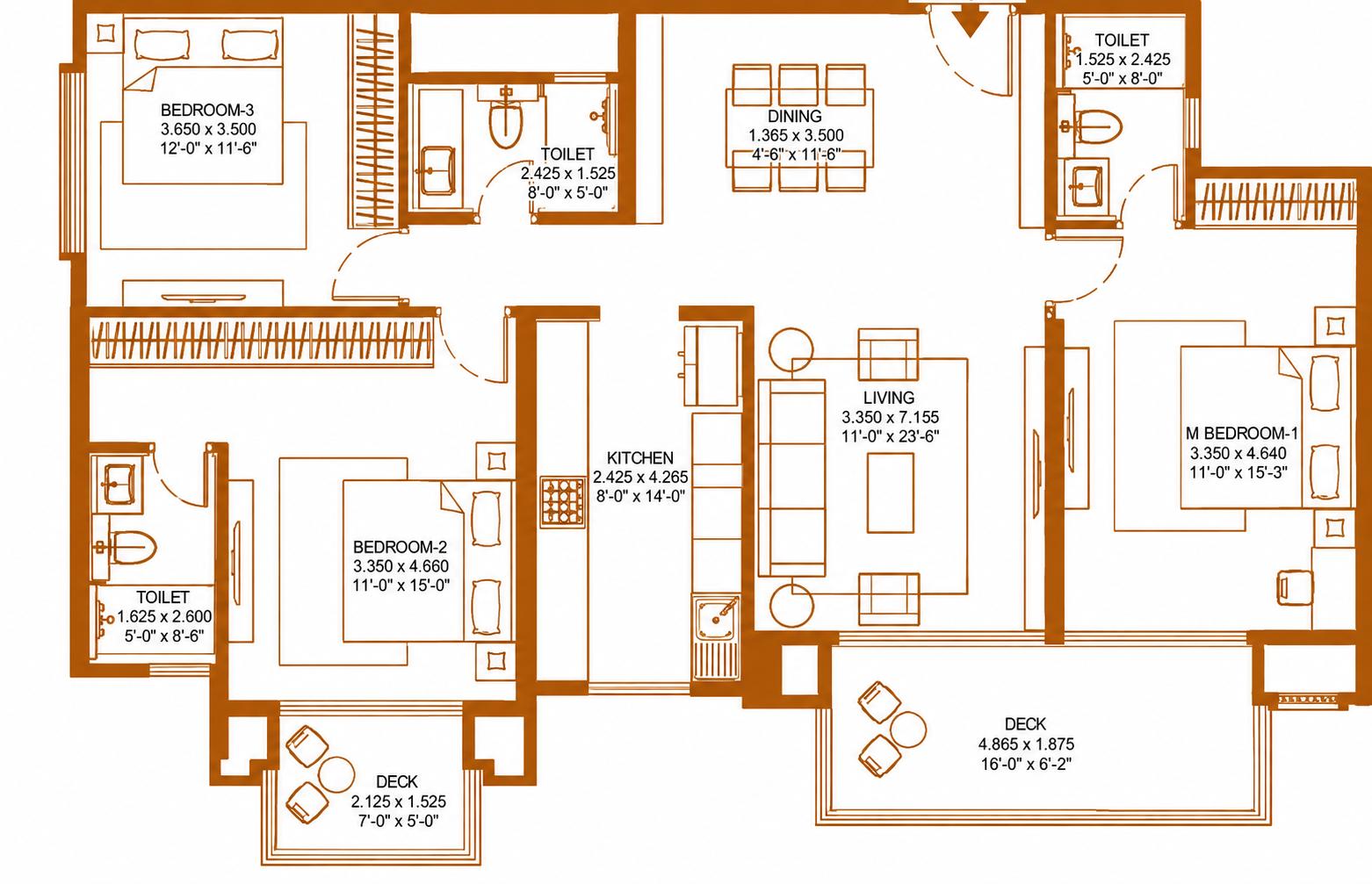 3BHK Signature (Type 1) floor plan
