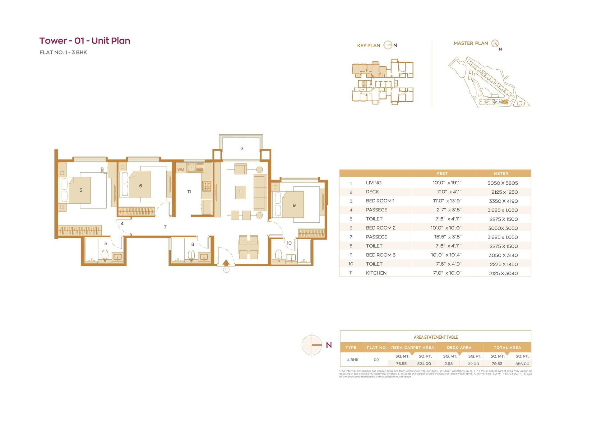 3BHK floor plan