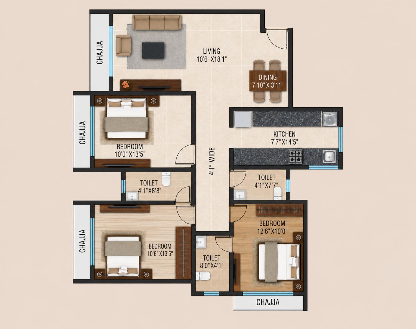 3 BHK Type 2 floor plan