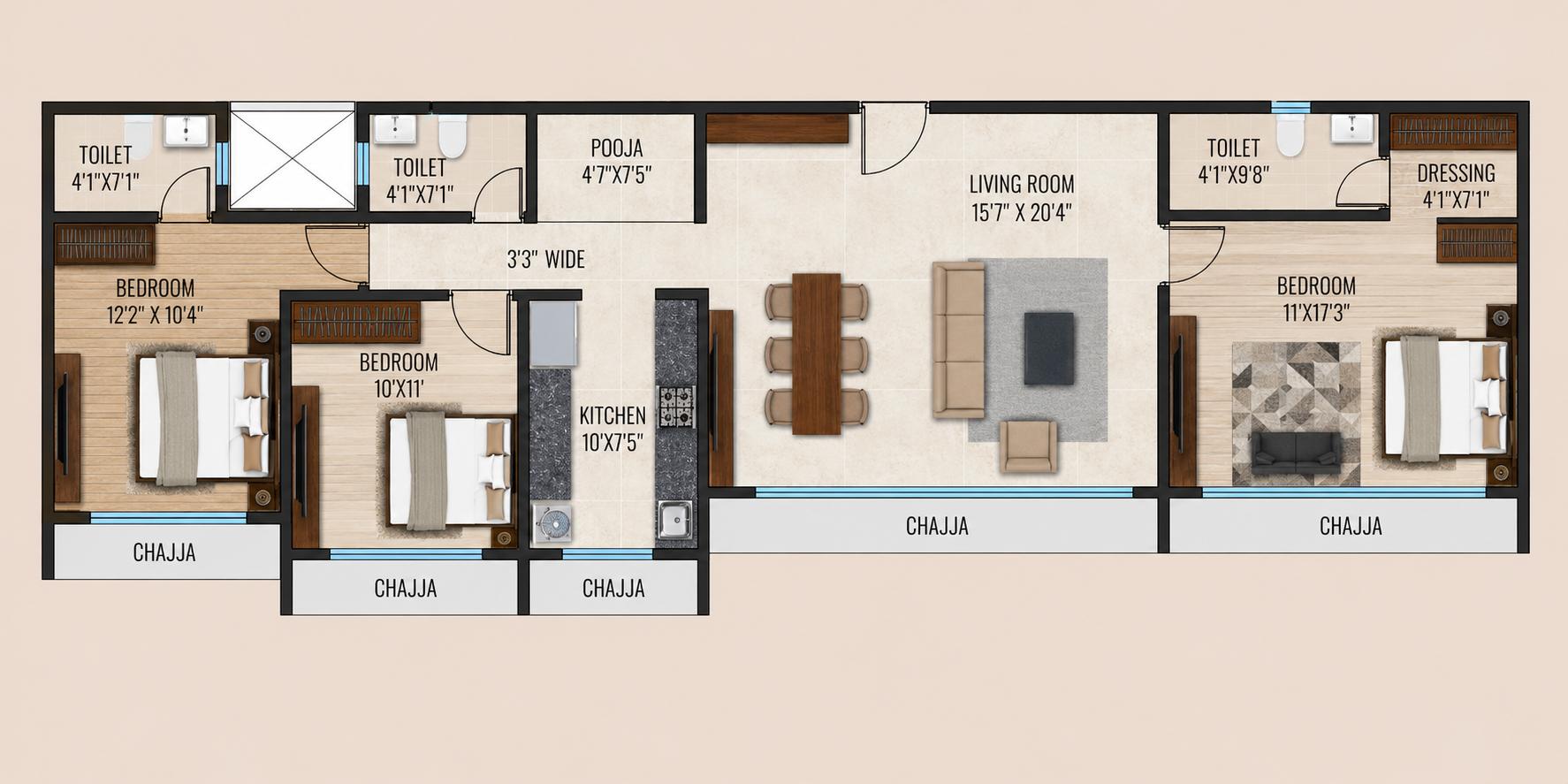 3 BHK Type 3 floor plan