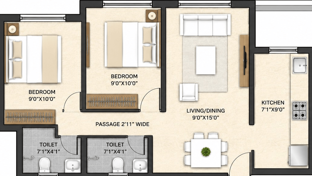 2BHK Premium Plus floor plan