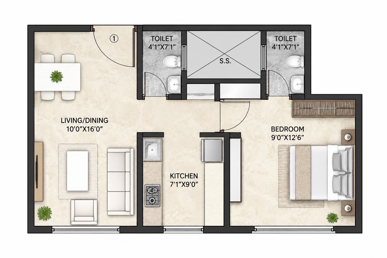 1BHK floor plan