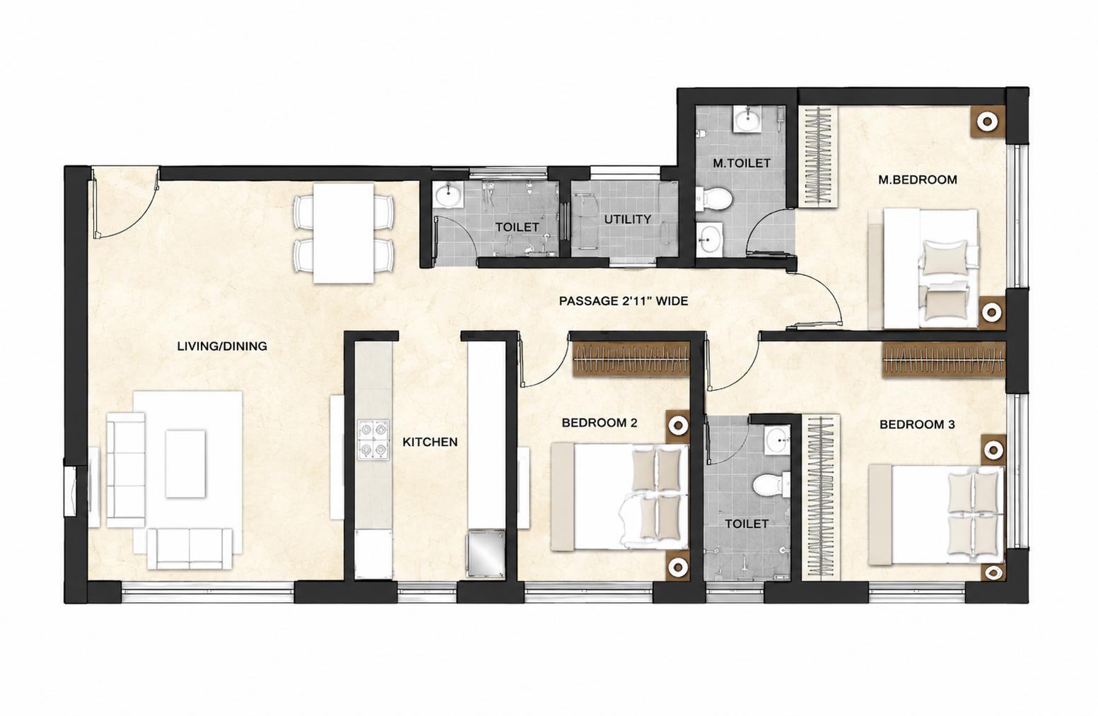 3BHK Premium floor plan