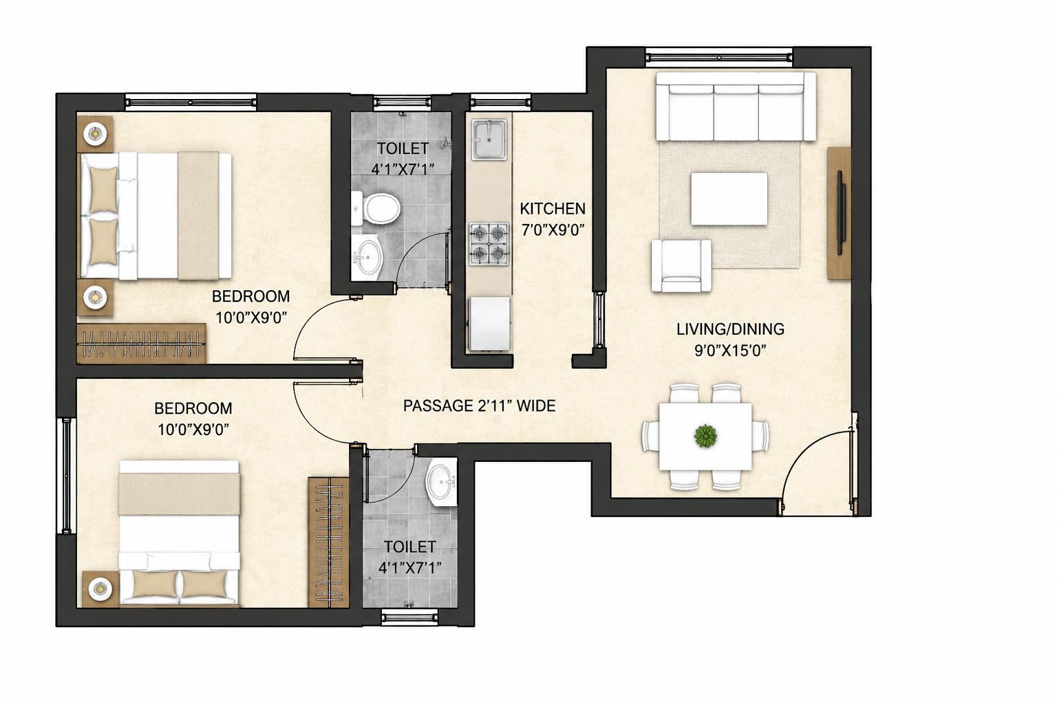 2BHK Signature floor plan