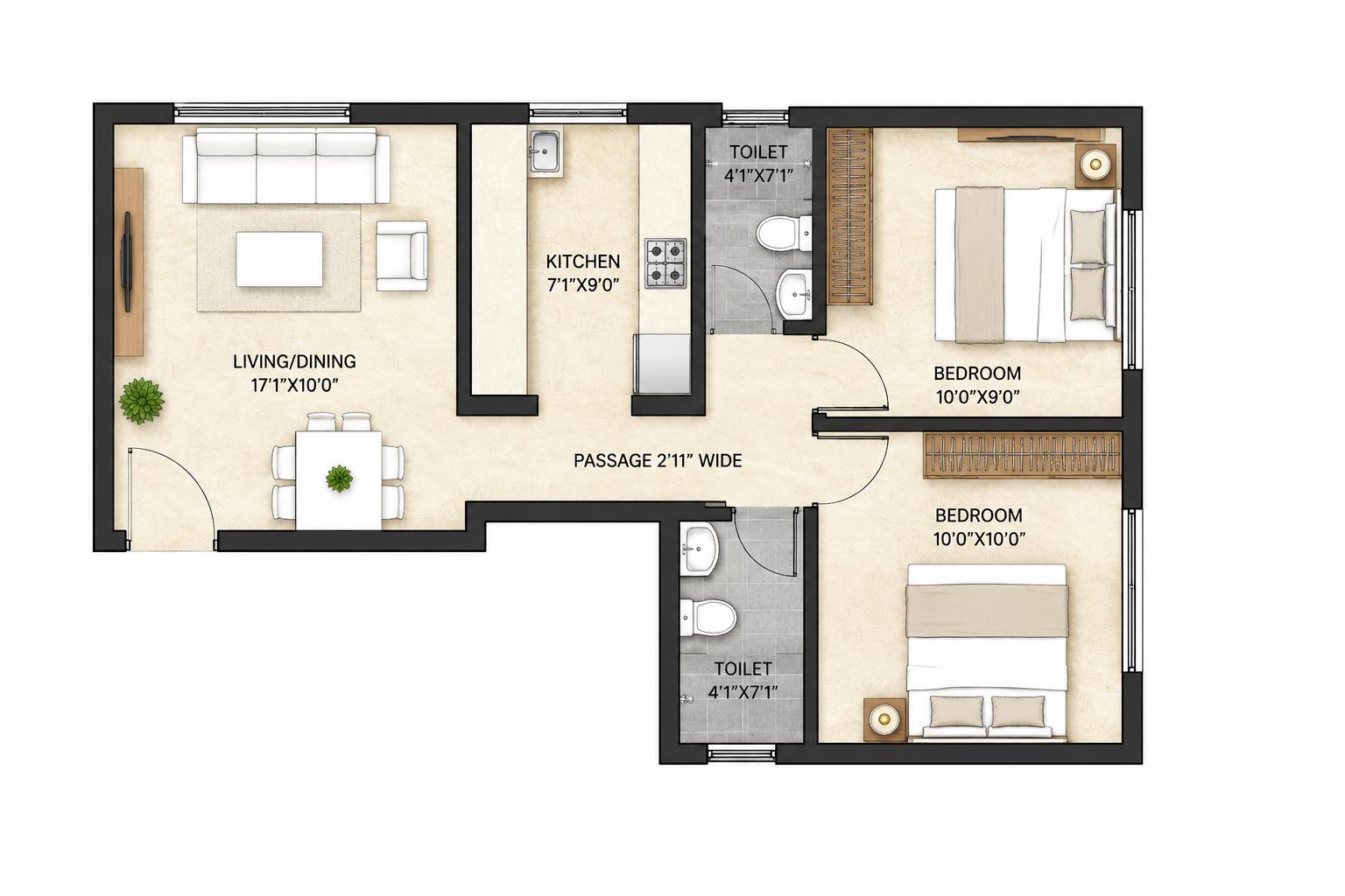 2BHK Premium floor plan