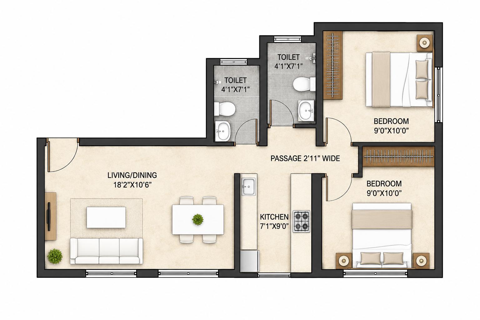 2BHK Elite floor plan