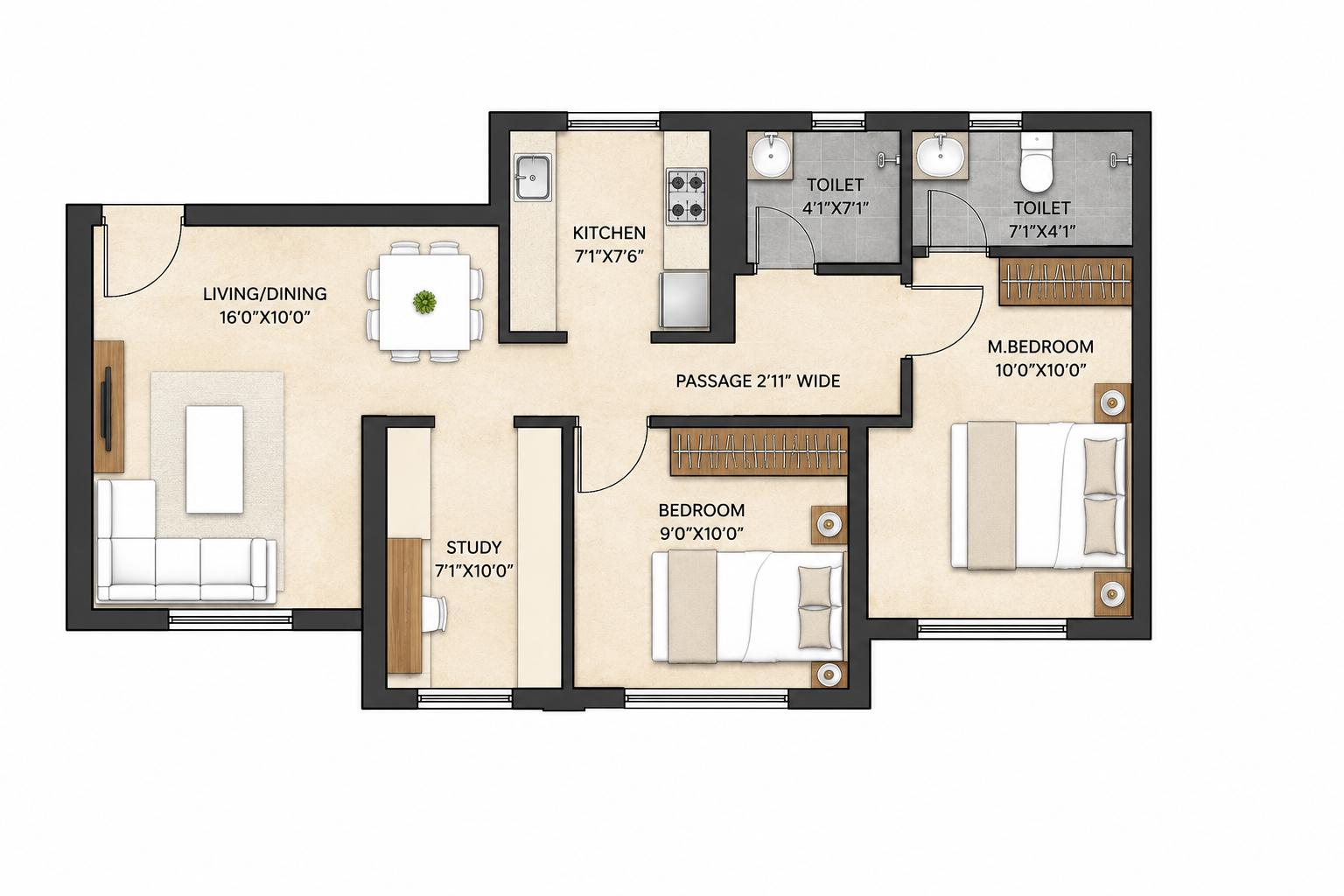 2BHK Elite Plus floor plan