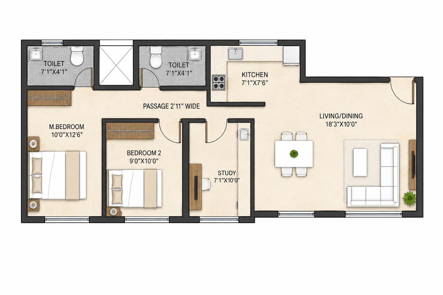 2BHK Signature Plus floor plan