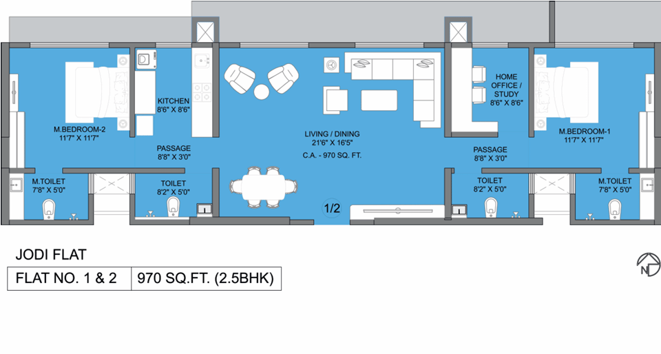2.5BHK (Jodi) floor plan