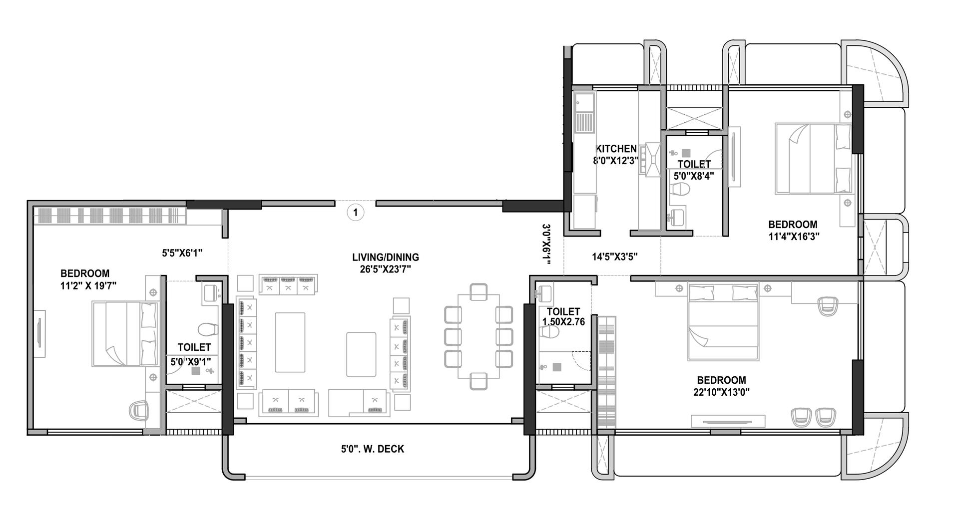 3BHK floor plan