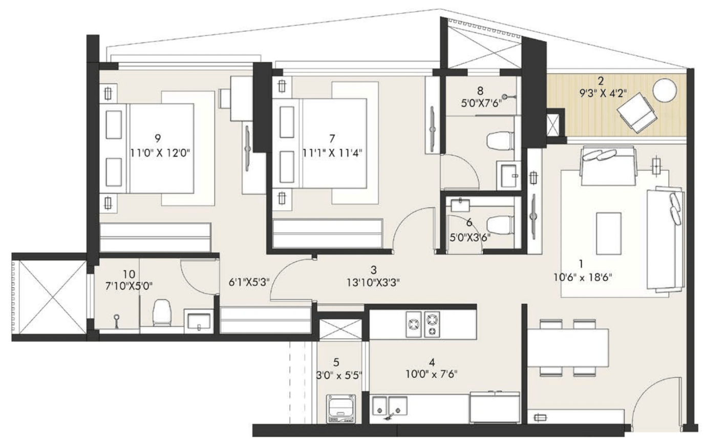 2 BHK floor plan