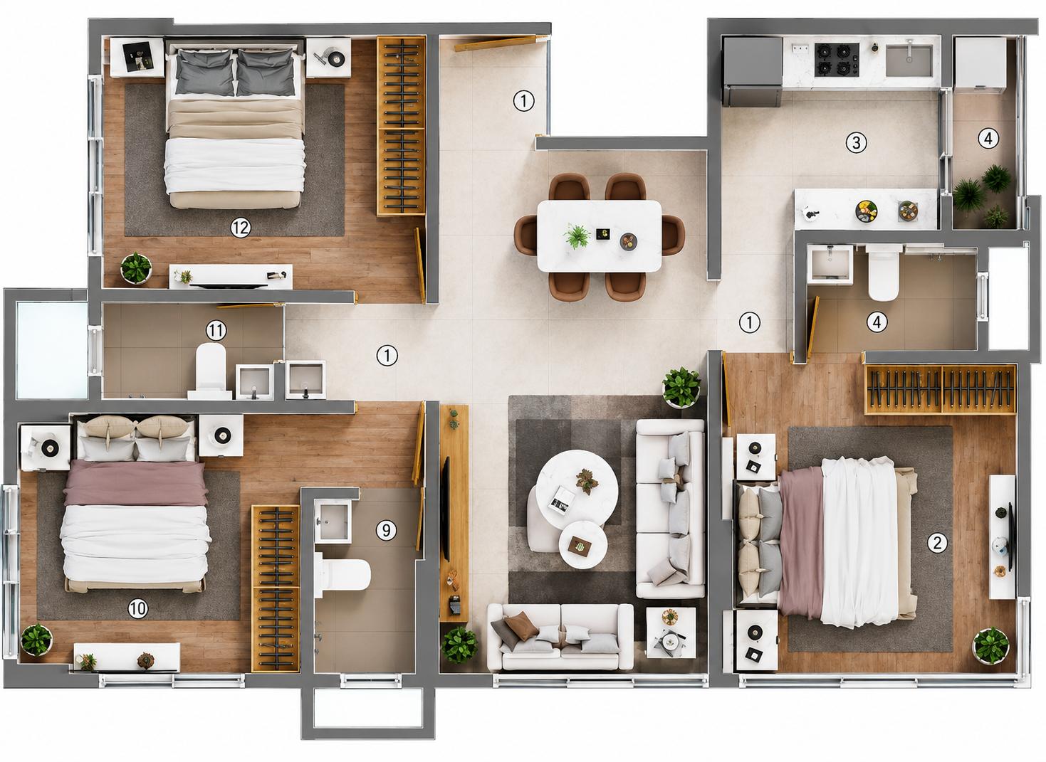 3BHK floor plan