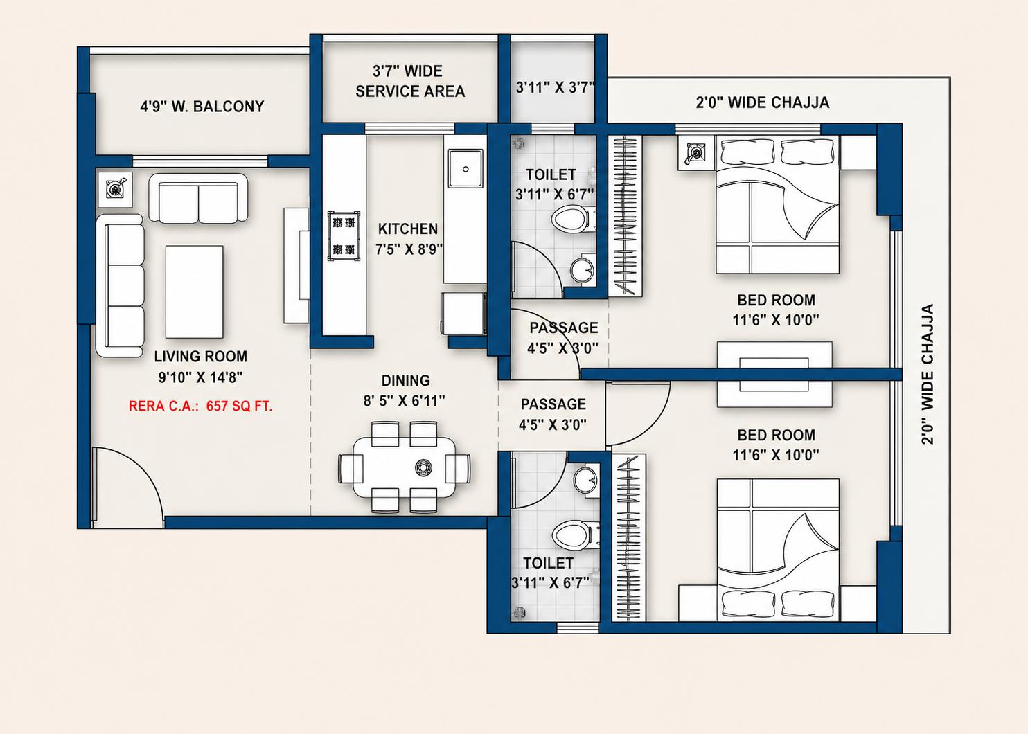 2BHK Type3 floor plan