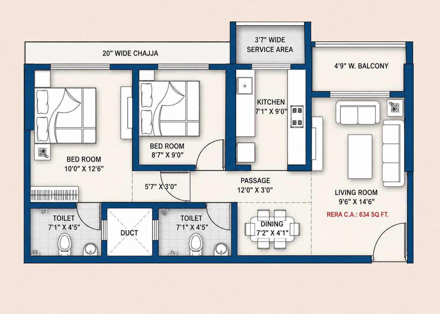 2BHK Type2 floor plan