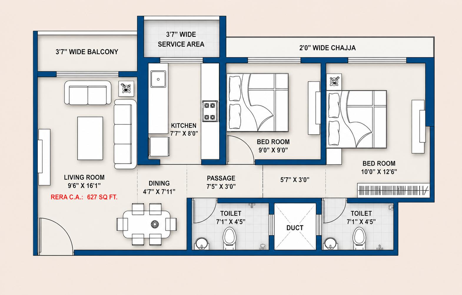 2BHK Type5 floor plan