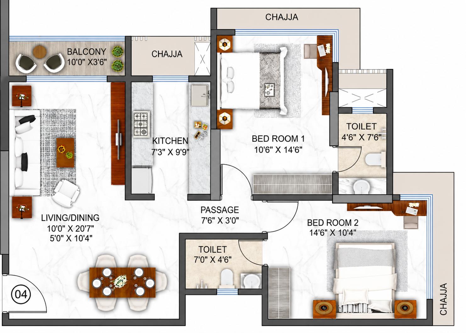 2BHK Premium floor plan