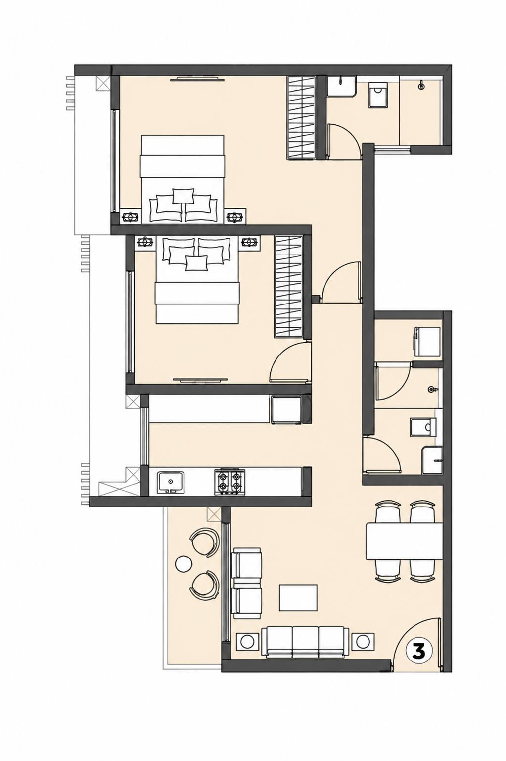 2BHK floor plan