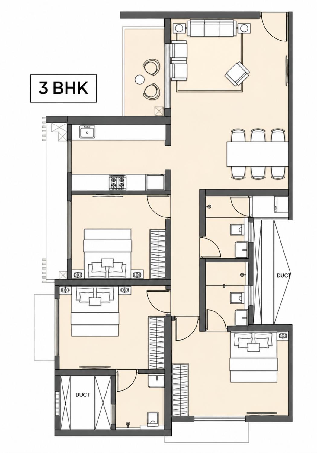 3BHK floor plan