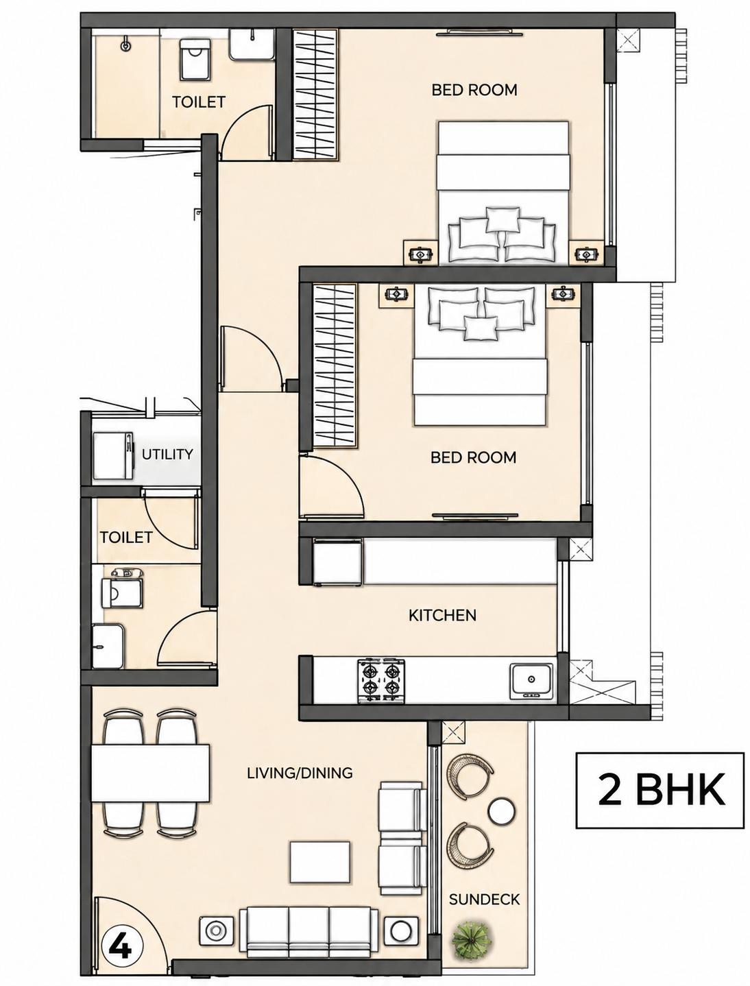 2BHK floor plan