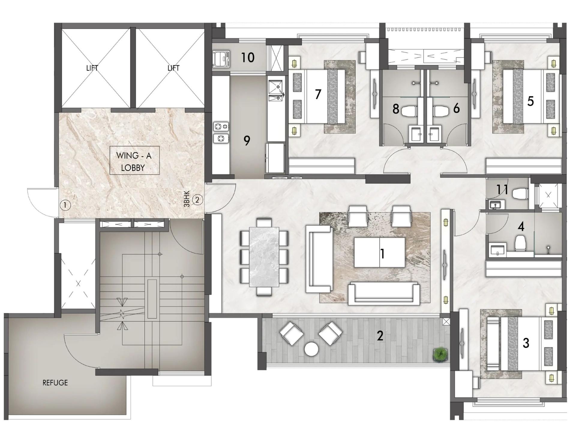 3 BHK - Wing A floor plan