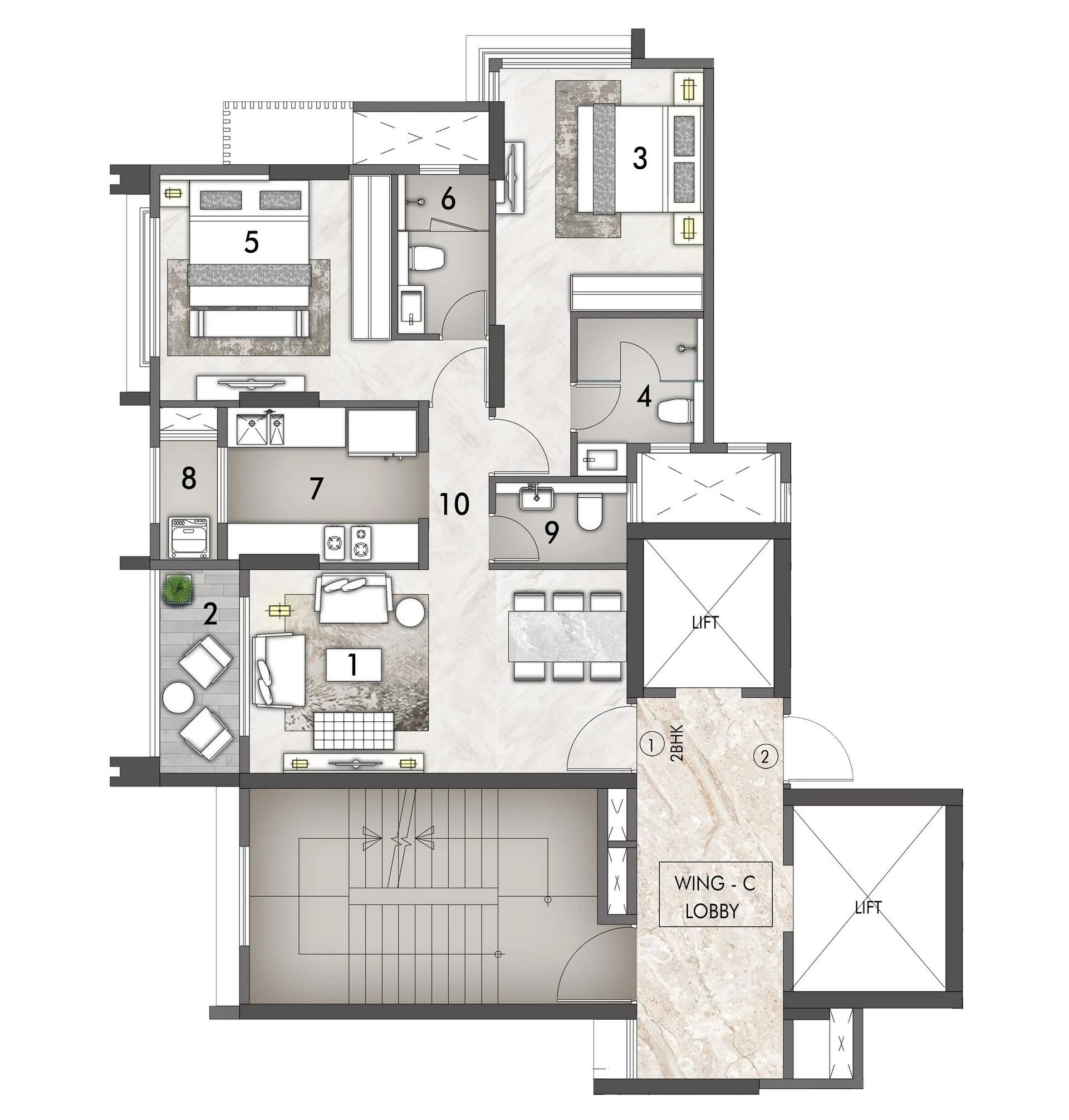 2 BHK - Wing C floor plan