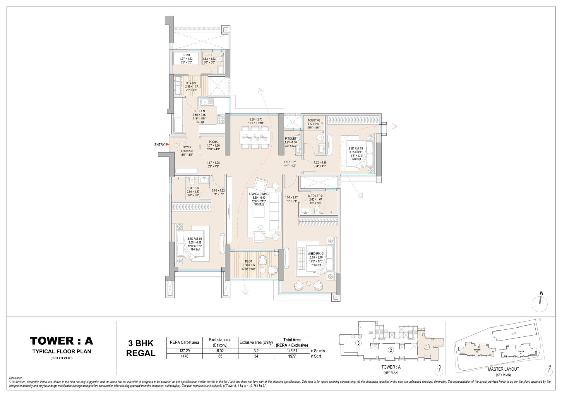 3 BHK Regal floor plan
