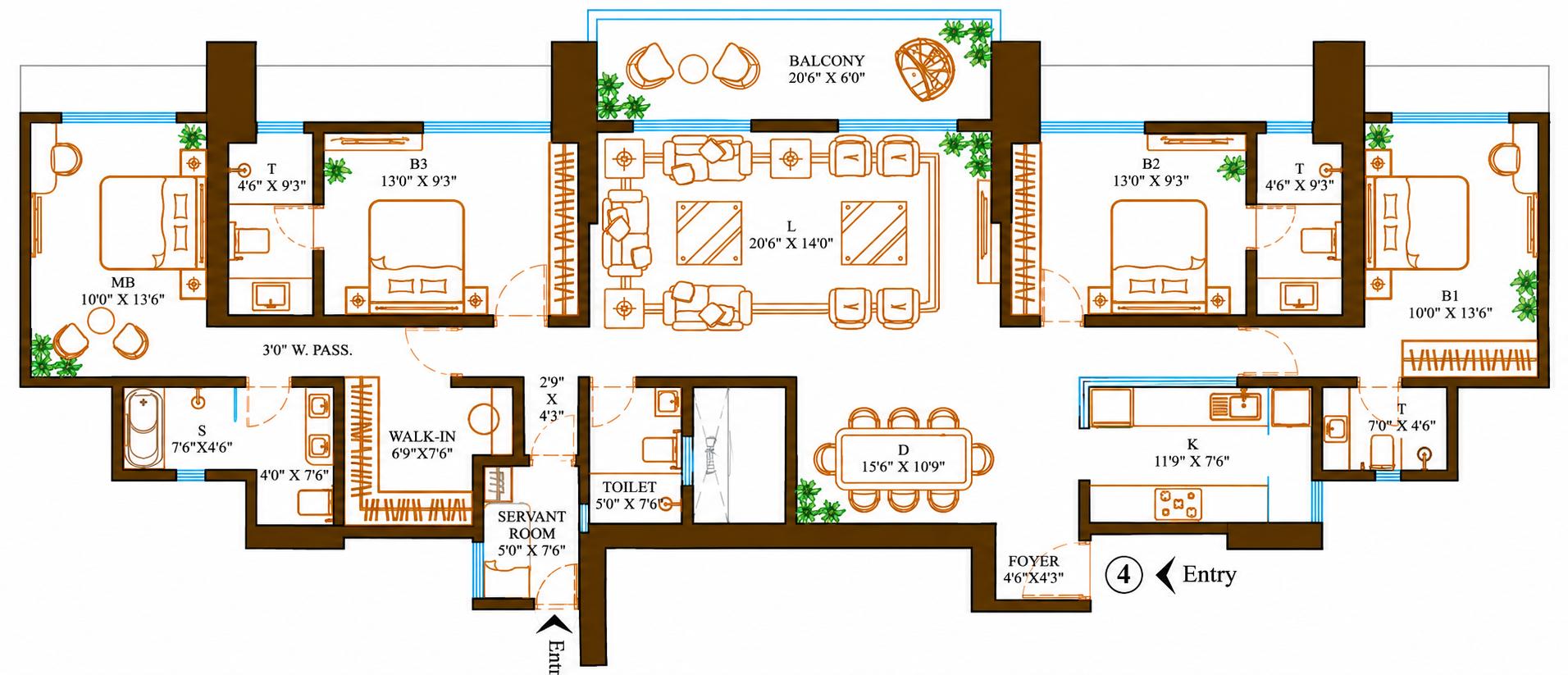 4BHK (2+2)Jodi floor plan