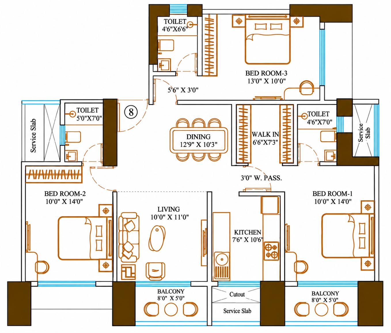 3BHK Premium floor plan